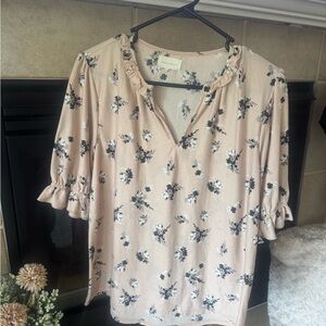 A New Day Floral Ruffle Blouse - Pink and Black